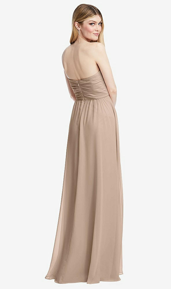 Back View - Topaz Shirred Bodice Strapless Chiffon Maxi Dress with Optional Straps