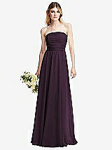 Alt View 1 Thumbnail - Aubergine Shirred Bodice Strapless Chiffon Maxi Dress with Optional Straps