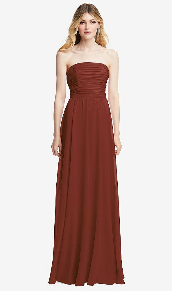 Front View - Auburn Moon Shirred Bodice Strapless Chiffon Maxi Dress with Optional Straps