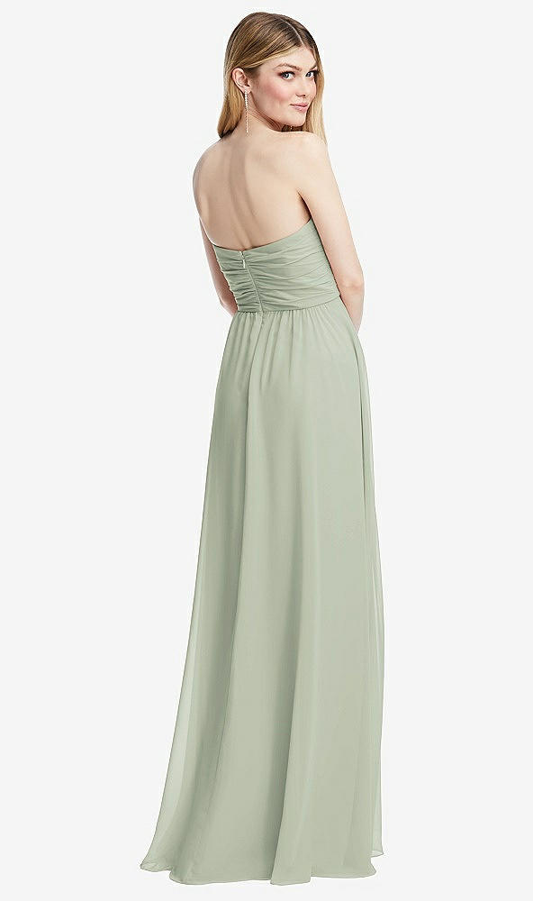 Back View - Celadon Shirred Bodice Strapless Chiffon Maxi Dress with Optional Straps