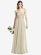 Alt View 1 Thumbnail - Champagne Shirred Bodice Strapless Chiffon Maxi Dress with Optional Straps