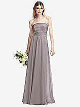 Alt View 1 Thumbnail - Cashmere Gray Shirred Bodice Strapless Chiffon Maxi Dress with Optional Straps