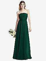 Alt View 1 Thumbnail - Hunter Green Shirred Bodice Strapless Chiffon Maxi Dress with Optional Straps