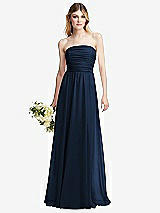 Alt View 1 Thumbnail - Midnight Navy Shirred Bodice Strapless Chiffon Maxi Dress with Optional Straps