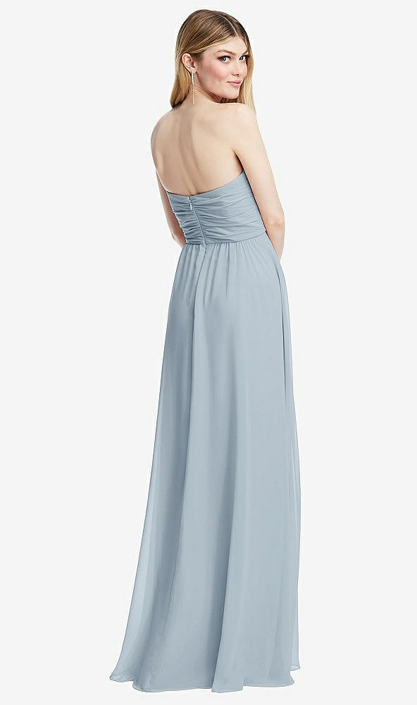 Back View - Mist Shirred Bodice Strapless Chiffon Maxi Dress with Optional Straps