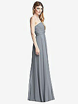 Side View Thumbnail - Platinum Shirred Bodice Strapless Chiffon Maxi Dress with Optional Straps