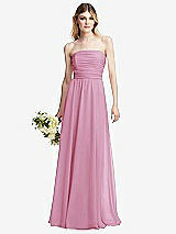 Alt View 1 Thumbnail - Powder Pink Shirred Bodice Strapless Chiffon Maxi Dress with Optional Straps