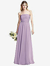 Alt View 1 Thumbnail - Pale Purple Shirred Bodice Strapless Chiffon Maxi Dress with Optional Straps