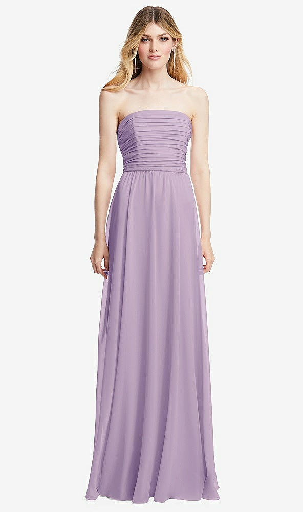 Front View - Pale Purple Shirred Bodice Strapless Chiffon Maxi Dress with Optional Straps