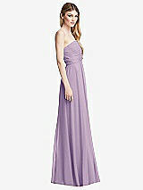 Side View Thumbnail - Pale Purple Shirred Bodice Strapless Chiffon Maxi Dress with Optional Straps