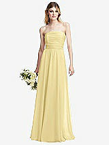 Alt View 1 Thumbnail - Pale Yellow Shirred Bodice Strapless Chiffon Maxi Dress with Optional Straps