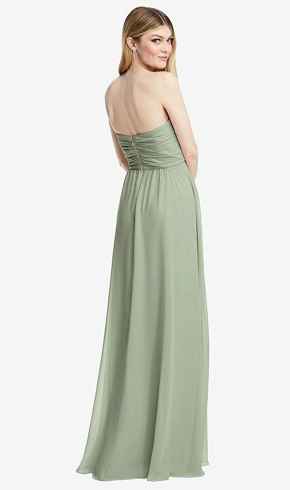 Back View - Sage Shirred Bodice Strapless Chiffon Maxi Dress with Optional Straps