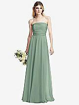 Alt View 1 Thumbnail - Seagrass Shirred Bodice Strapless Chiffon Maxi Dress with Optional Straps