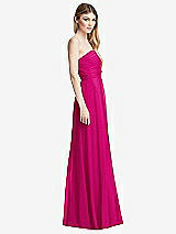 Side View Thumbnail - Think Pink Shirred Bodice Strapless Chiffon Maxi Dress with Optional Straps