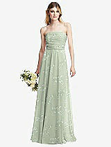 Alt View 1 Thumbnail - Vintage Primrose Sage Shirred Bodice Strapless Chiffon Maxi Dress with Optional Straps