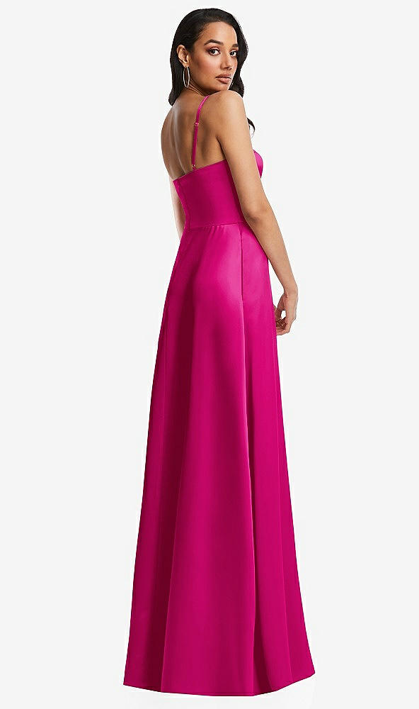 Back View - Think Pink Bustier A-Line Maxi Dress with Adjustable Spaghetti Straps