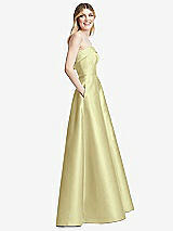 Alt View 5 Thumbnail - Butter Yellow Strapless Bias Cuff Bodice Satin Gown with Pockets