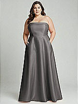 Alt View 1 Thumbnail - Caviar Gray Strapless Bias Cuff Bodice Satin Gown with Pockets