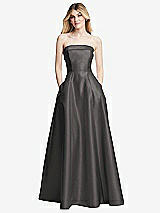 Alt View 3 Thumbnail - Caviar Gray Strapless Bias Cuff Bodice Satin Gown with Pockets