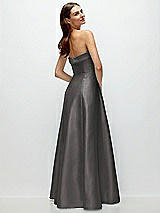 Side View Thumbnail - Caviar Gray Strapless Bias Cuff Bodice Satin Gown with Pockets