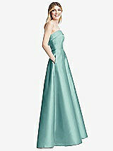 Alt View 5 Thumbnail - Coastal Strapless Bias Cuff Bodice Satin Gown with Pockets