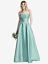 Alt View 6 Thumbnail - Coastal Strapless Bias Cuff Bodice Satin Gown with Pockets