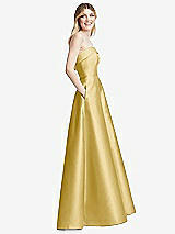 Alt View 5 Thumbnail - Maize Strapless Bias Cuff Bodice Satin Gown with Pockets