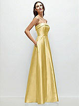 Rear View Thumbnail - Maize Strapless Bias Cuff Bodice Satin Gown with Pockets