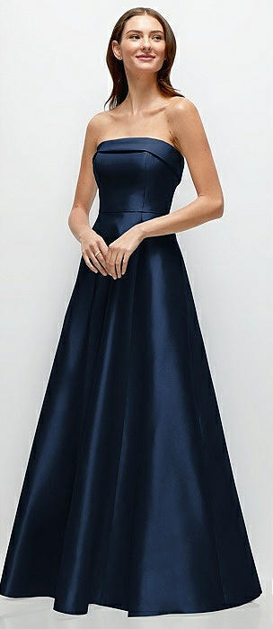 Strapless Bias Cuff Bodice Satin Gown with Pockets