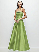 Front View Thumbnail - Mojito Strapless Bias Cuff Bodice Satin Gown with Pockets