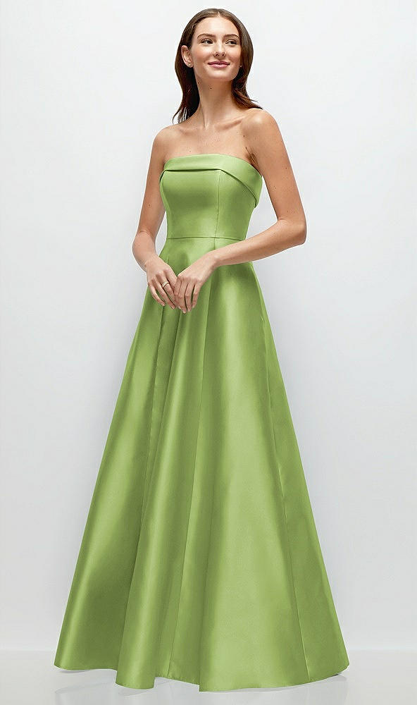 Front View - Mojito Strapless Bias Cuff Bodice Satin Gown with Pockets