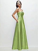 Rear View Thumbnail - Mojito Strapless Bias Cuff Bodice Satin Gown with Pockets