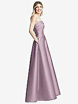 Alt View 5 Thumbnail - Suede Rose Strapless Bias Cuff Bodice Satin Gown with Pockets