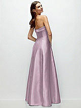 Side View Thumbnail - Suede Rose Strapless Bias Cuff Bodice Satin Gown with Pockets