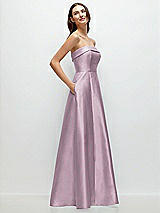 Rear View Thumbnail - Suede Rose Strapless Bias Cuff Bodice Satin Gown with Pockets