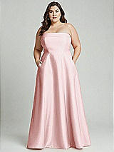 Alt View 1 Thumbnail - Ballet Pink Strapless Bias Cuff Bodice Satin Gown with Pockets