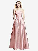 Alt View 3 Thumbnail - Ballet Pink Strapless Bias Cuff Bodice Satin Gown with Pockets