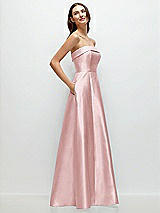 Rear View Thumbnail - Ballet Pink Strapless Bias Cuff Bodice Satin Gown with Pockets