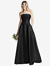 Alt View 6 Thumbnail - Black Strapless Bias Cuff Bodice Satin Gown with Pockets