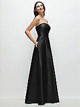 Rear View Thumbnail - Black Strapless Bias Cuff Bodice Satin Gown with Pockets