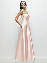 Rear View Thumbnail - Blush Strapless Bias Cuff Bodice Satin Gown with Pockets