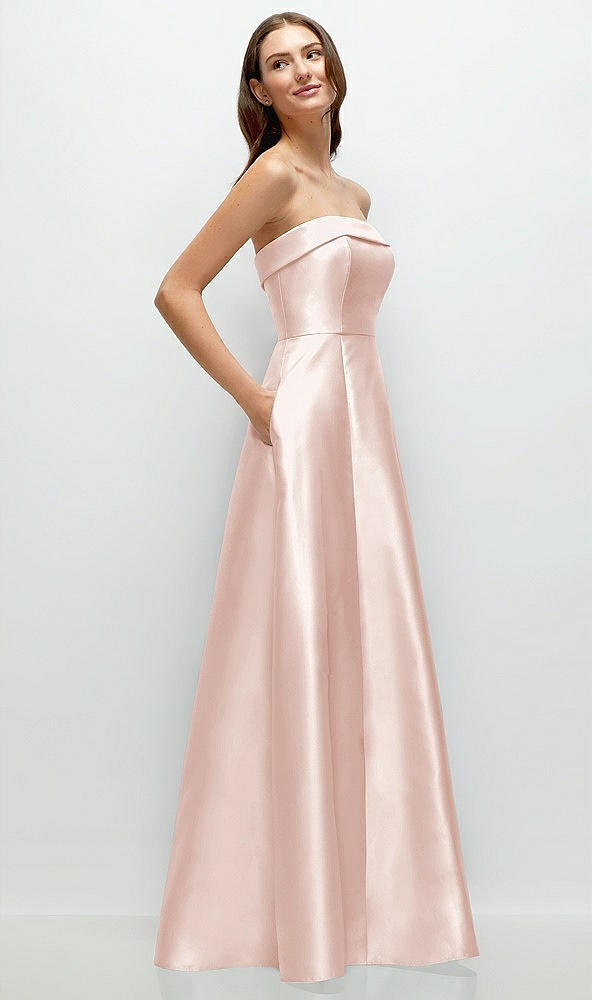 Back View - Blush Strapless Bias Cuff Bodice Satin Gown with Pockets