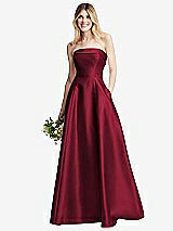 Alt View 6 Thumbnail - Burgundy Strapless Bias Cuff Bodice Satin Gown with Pockets