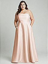 Alt View 1 Thumbnail - Cameo Strapless Bias Cuff Bodice Satin Gown with Pockets