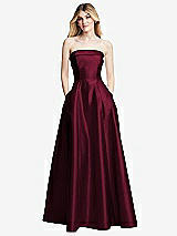 Alt View 3 Thumbnail - Cabernet Strapless Bias Cuff Bodice Satin Gown with Pockets