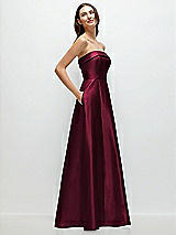 Rear View Thumbnail - Cabernet Strapless Bias Cuff Bodice Satin Gown with Pockets