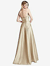 Alt View 4 Thumbnail - Champagne Strapless Bias Cuff Bodice Satin Gown with Pockets