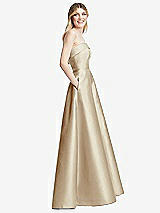 Alt View 5 Thumbnail - Champagne Strapless Bias Cuff Bodice Satin Gown with Pockets