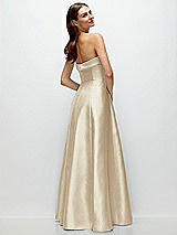 Side View Thumbnail - Champagne Strapless Bias Cuff Bodice Satin Gown with Pockets