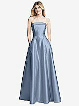 Alt View 3 Thumbnail - Cloudy Strapless Bias Cuff Bodice Satin Gown with Pockets